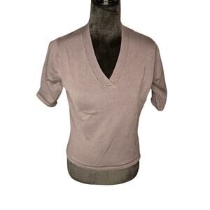 Edward Women's sz Large Silk Blend Short Sleeve Gray Knit Top Fall Office Casual